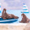 Ocean Animals Figures Sticker Set Light Brown 2 Pcs 4