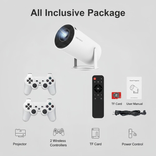 Mini Projector 4K Supported with 180 Adjustable Projection, Wireless Dual Controllers and TF Card for Bedroom 1