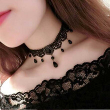 Black Lace Crystal Necklace - Party Jewelry (50)