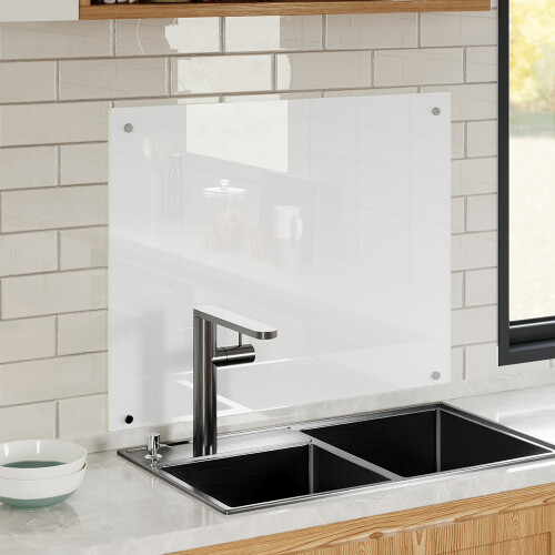 6mm Thick Tempered Glass Stove Splashback - 75x60cm, Off White, Includes Mounting Hardware