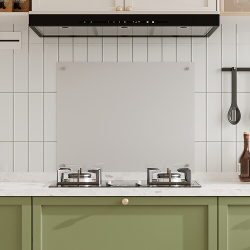 6mm Thick Tempered Glass Stove Splashback - 75x60cm, Off White, Includes Mounting Hardware 1