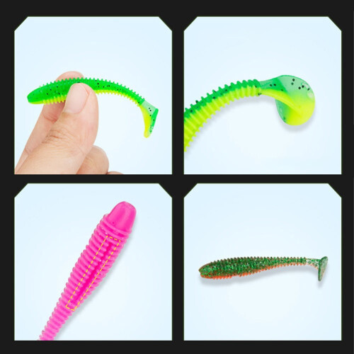 Fishing Lures Silicone T-Tail Bait 40 Pcs + Curved Hooks 20 1