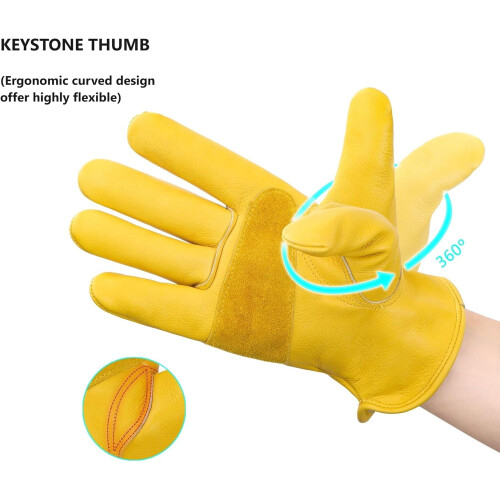 Leather Work Gloves Cowhide Puncture Cut Resistant 2