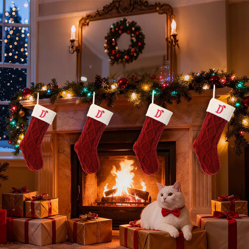 Knitted Christmas Stocking with Embroidered Initial D 1