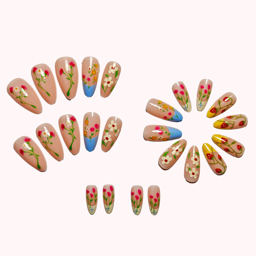 Dcph-Clothing 24Pcs Flower Print Fake Nails - Durable & Comfortable