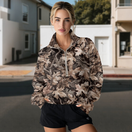 Women's Camo Forest Sweatshirt 1/2 Zip Cropped M 2