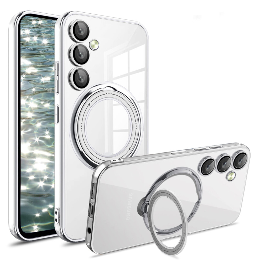 Compatible With Samsung Galaxy S23 Fe Case Â Clear Tpu Bumper With Lens Protector, Stand, Ring Holder, Non-Yellowing & Shockproof Â Ld Silver 9028731205373