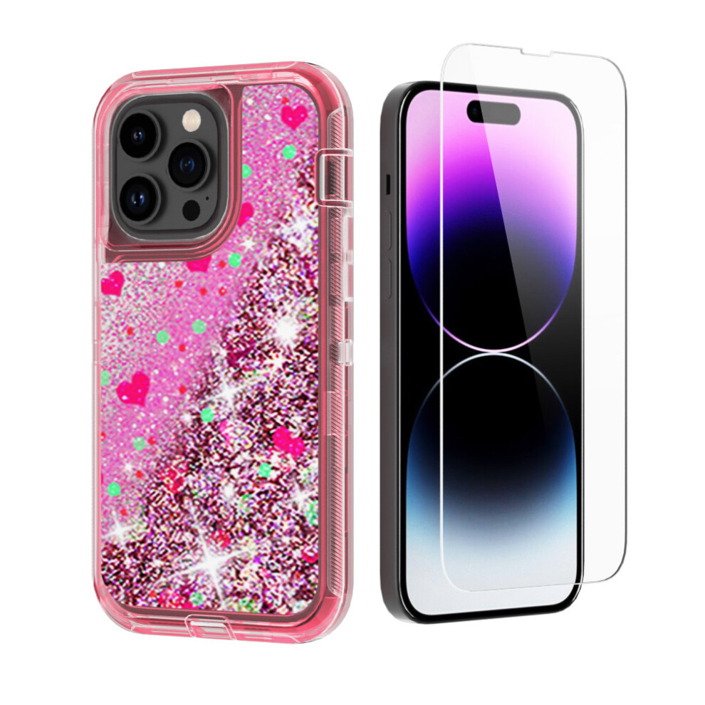 Bling Glitter Quicksand Clear Shockproof Case Compatible With Iphone 14 Pro Max 6.7" Â Pink 9028731204871