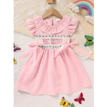 Besticktes Prinzessinnenkleid für Kleinkinder mit Aufschrift „GROSSE SCHWESTER“, kurzärmeliges Sommerkleid mit Rüschen, süßes und