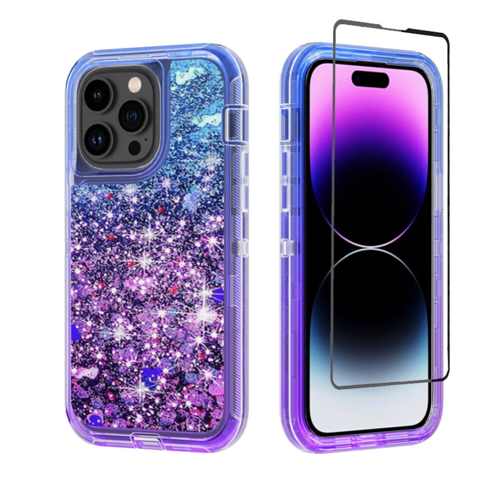 Bling Glitter Quicksand Iphone 14 Pro Case Â Shockproof, Clear, Sparkle Cover, Compatible With Iphone 14 Pro 6.1", + Blue/Purple 9028731205359