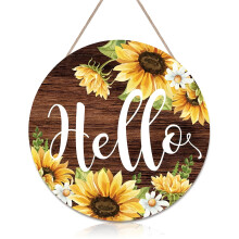 Panneau de bienvenue en bois avec tournesol, décoration de porte d'entrée à suspendre, compatible avec l'entrée de la maison