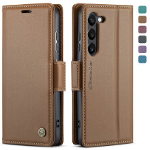 Samsung Galaxy S24 Plus Brieftaschenhülle – Folio-Hülle aus PU-Leder mit RFID-Schutz, Magnetverschluss und Klappschutz – Braun