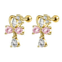 1 pereche cercei stud rozetă roz cu zirconiu alb, piercing pentru cartilajul urechii, helix, scoică