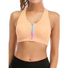 Women's Wirefree Sports Bra with Front Zipper and Removable