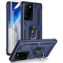 Kompatibel mit Samsung Galaxy S21 Ultra 5G Hülle: HD-Displayschutzfolie, Ringhalterung aus Metall in Militärqualität, Aufstellfunktion, Falltest