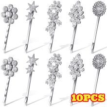 10 Stück Brauthaarspangen, Strass-Haaraccessoires, Blatt-Hochzeitshaarnadeln, Kristall-Haarnadeln, silberne Haarnadel-Schmuckspangen für Bräute