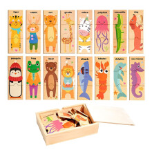 Rompecabezas de madera Pyaiiner de 3 piezas con diseño de animales y aprendizaje de palabras en inglés para la educación temprana y el desarrollo