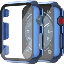 XiHAMA hårt PC-skal med härdat glasskydd kompatibelt med Apple Watch Series 9, 8, 7, Ultra