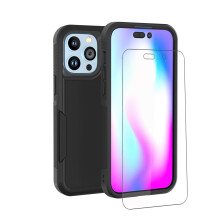 Kompatibel mit iPhone 14 Plus Hülle + Displayschutzfolie, stoßfeste, schwarze Vollschutzhülle für 6,7"-Geräte