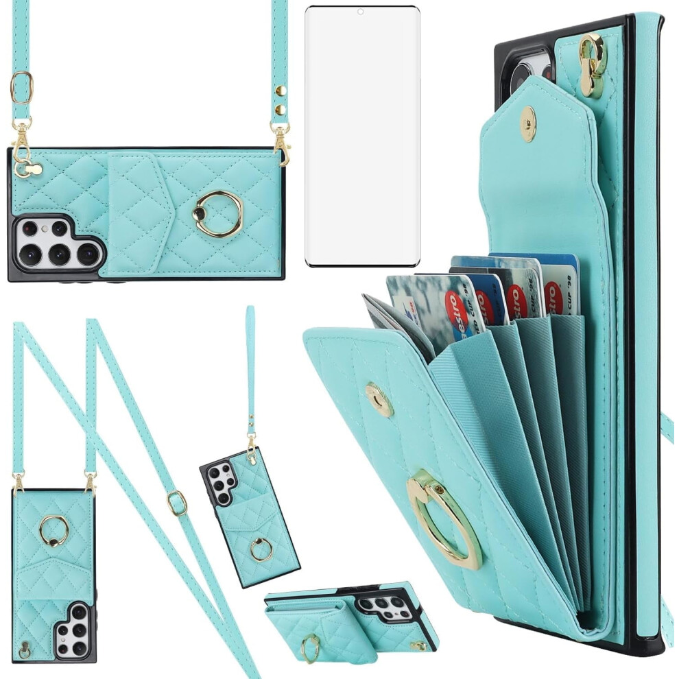 Phone Case Compatible With Galaxy S22 Ultra 5G Â Wallet Cover With Tempered Glass, Wrist Strap, Rfid-Blocking Card Holder 9028731207506