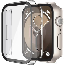 XiHAMA hårt PC-skal + härdat glasskydd kompatibelt med Apple Watch Series 9, 8, 7, Ultra