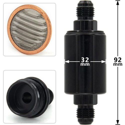 Universal -6AN Inline Fuel Filter High Flow 100 Micron Cleanable AN6 6AN Black 2