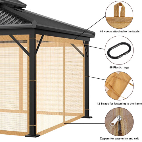 Mosquito Net Replacement for Gazebo Patio 4-Panel Brown 1