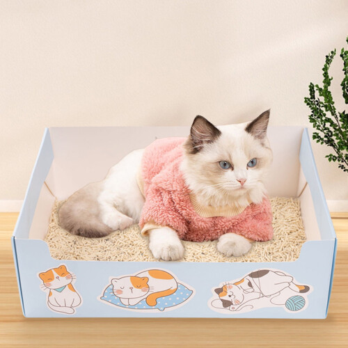 Lettiera per gatti usa e getta, portatile e pieghevole, colore blu e rosa 1