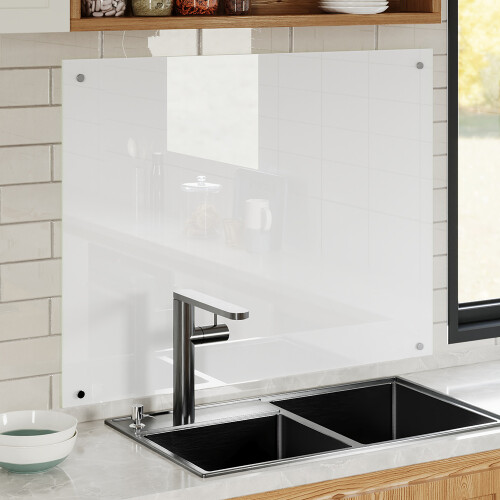 6mm Thick Tempered Glass Stove Splashback - 90x70cm, Off White, Includes Mounting Hardware
