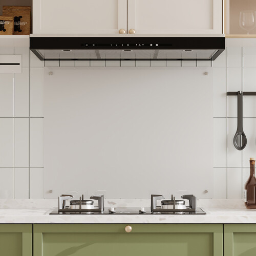 6mm Thick Tempered Glass Stove Splashback - 90x70cm, Off White, Includes Mounting Hardware 1