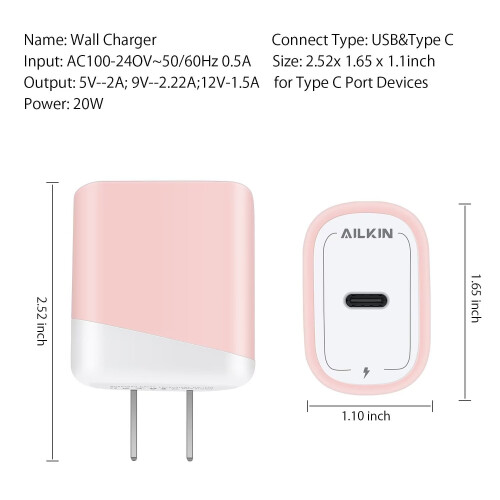 USB-C Wall Charger Block, 3PCS PD 20W Fast Charging Adapter Compatible with Android 2