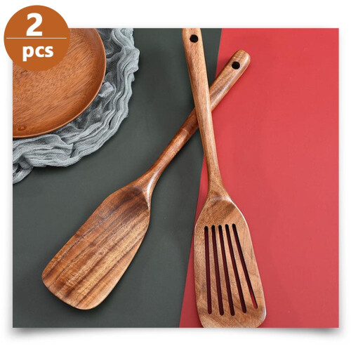 2 Pcs Kitchen Utensils Spoon Spatula Non-toxic Cookware Safe Use 1