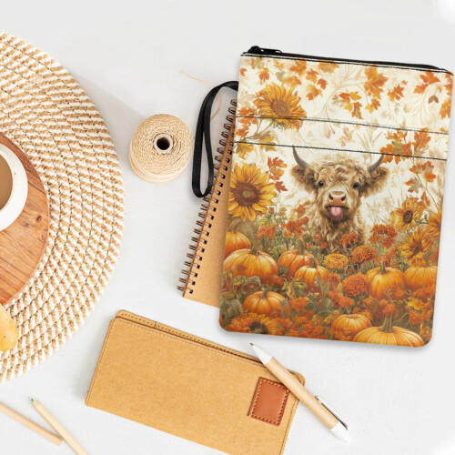 Highland Cattle Pumpkin Book Sleeve Polyester 1 pc 2