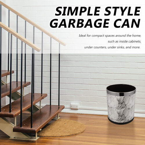 Marble Pattern Trash Can Waste Bin Bathroom Restroom Wicker Office 1