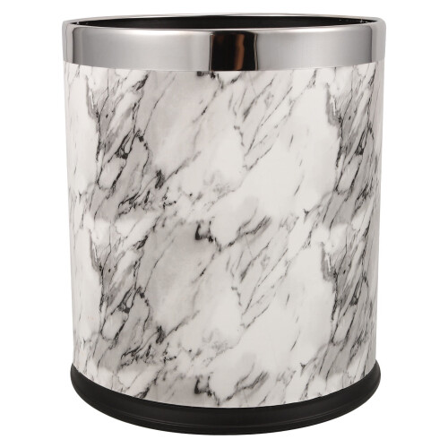 Marble Pattern Trash Can Waste Bin Bathroom Restroom Wicker Office 2
