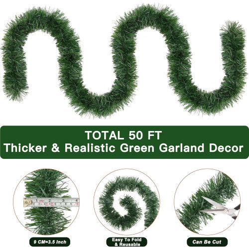 Green Christmas Garland Artificial Pine 50 Ft 2