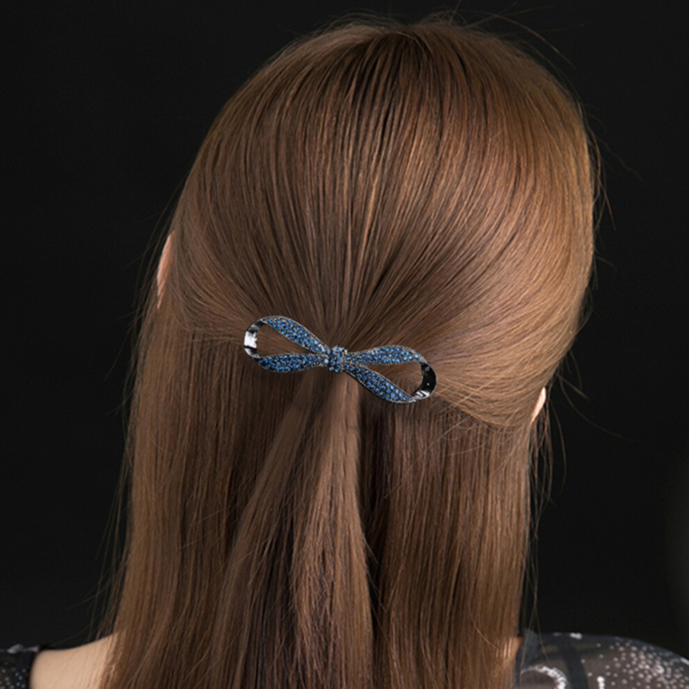 Reach-Tools Unisex Blue,Black (Blue [Gun Black]) Rhinestone Bow Hair Clips For Thick Hair