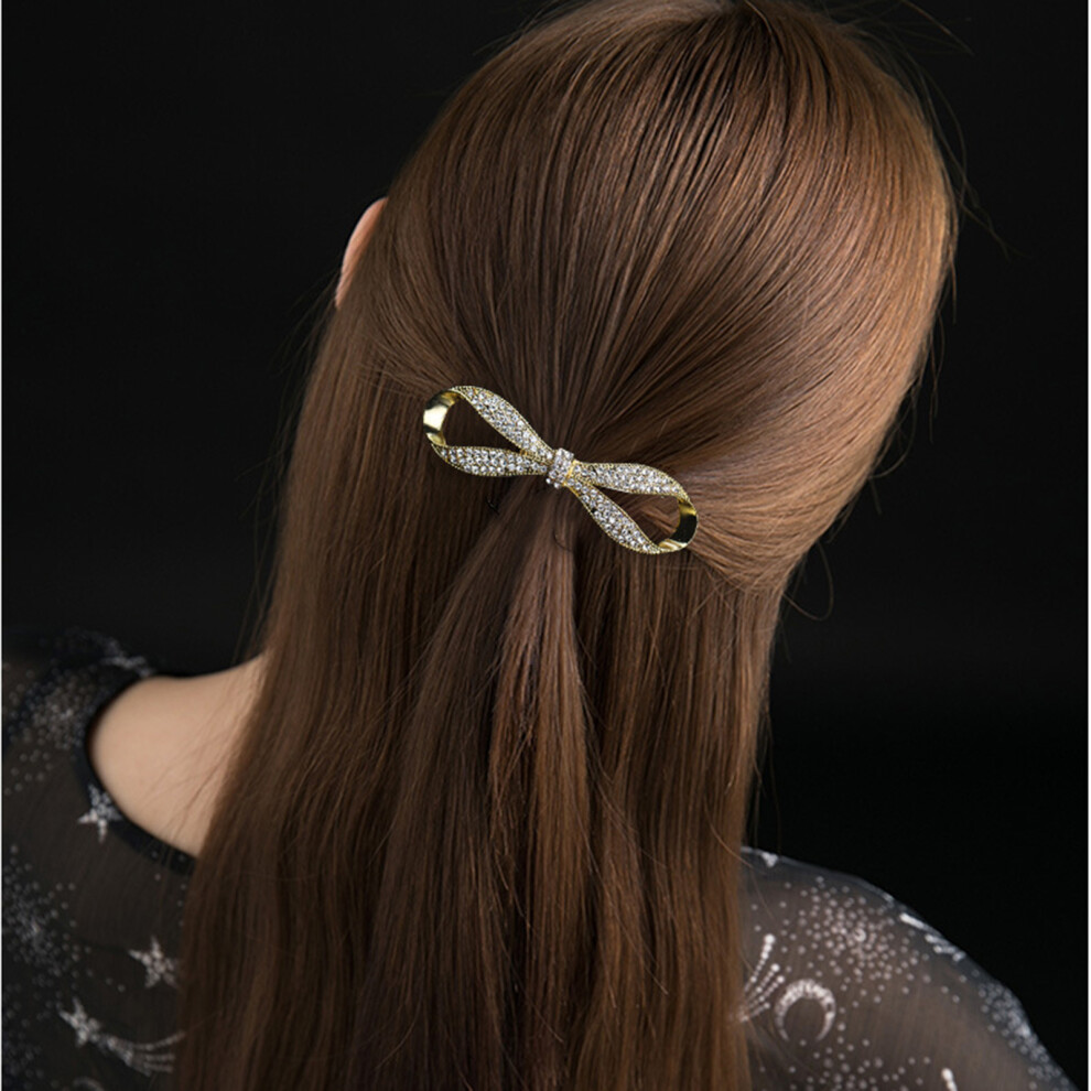 Reach-Tools Unisex White,Black (White [Gun Black]) Rhinestone Bow Hair Clips For Thick Hair