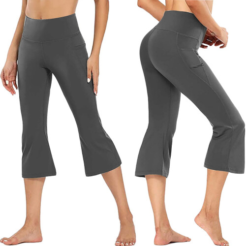 Γυναικείο παντελόνι Capri Yoga Flare με τσέπες και αθλητικό σχέδιο για το καλοκαίρι 1