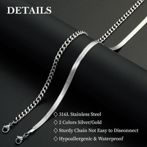 Layered Cuban Rope Herringbone Chain Necklace Set 2 pcs 2