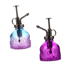 Vintage Glass Plant Mister Set Purple and Blue with Copper Head for Indoor Plants and Misting