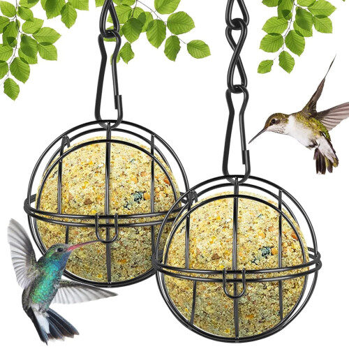 2 stk. Backyard Essentials fuglefoderautomat i bur, kugleformet fuglefoderautomat til sorte finker, 2