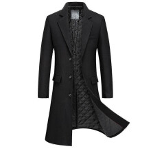 (2XL,Black)Men's Notch Lapel Single Breasted Coat Long Formal Business Trench Coat British Style Fashionable Overcoat Peacoat