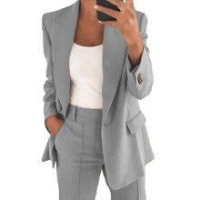 (XL,Gray)Women Blazer Plain Long Sleeve Office Lapel Blazer Suit Casual Coat Jacket Outerwear Multiple Sizes Available