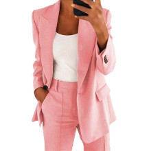 (L,Pink)Women Blazer Plain Long Sleeve Office Lapel Blazer Suit Casual Coat Jacket Outerwear Multiple Sizes Available