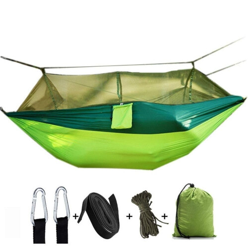 Blue Camping Hammock with Mosquito Net, Lightweight Foldable Design, Zippered Bug Protection 2