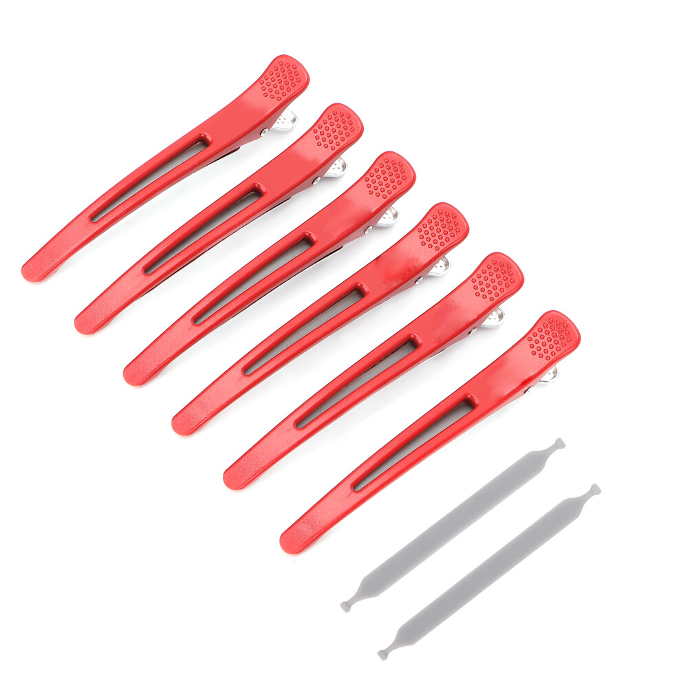 6Pcs Red ABS NonSlip Duckbill Hair Clips for Styling & Cutting