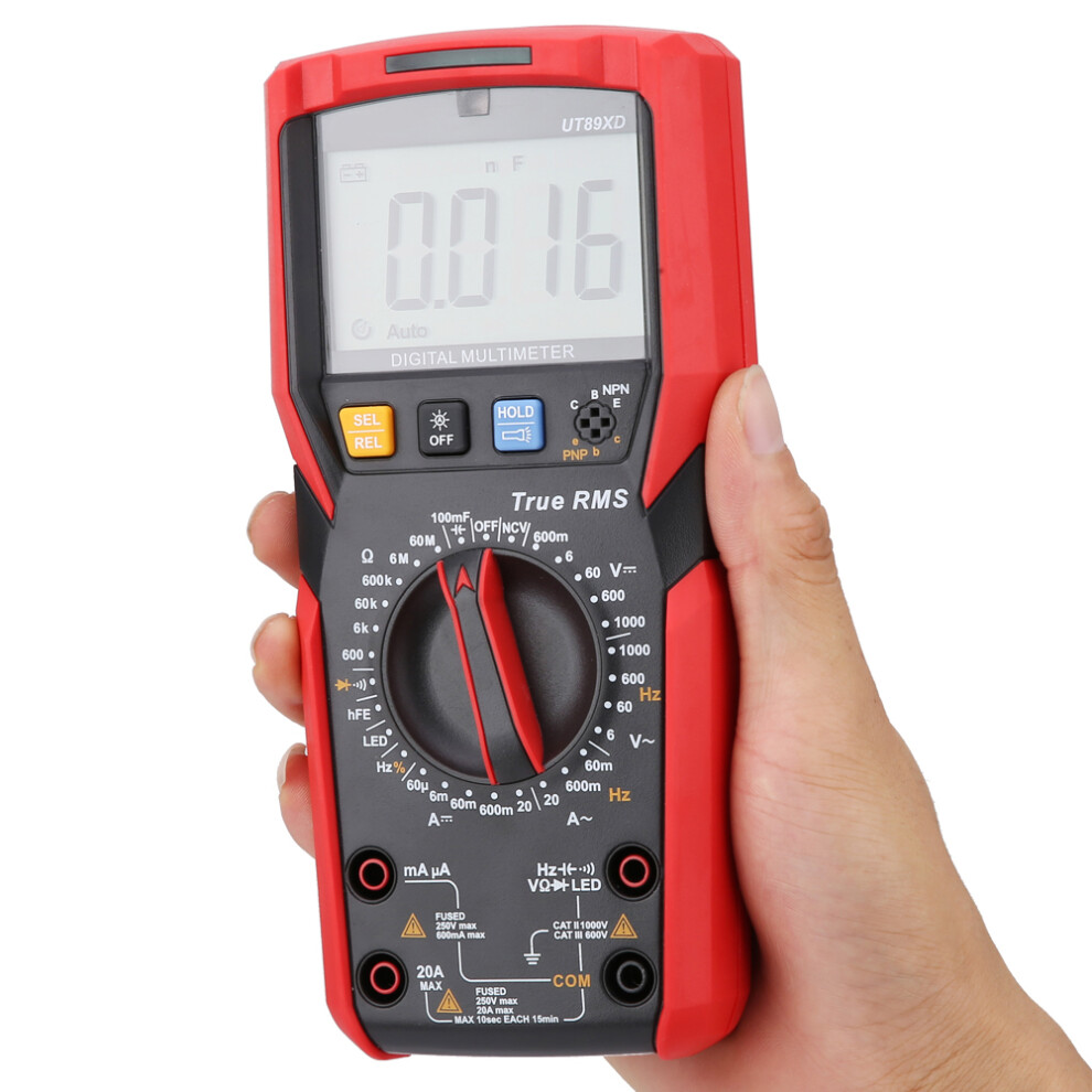 Uni T Ut89xd Digital Multimeter 6000 Count, 100Mf Capacitance, Temp & Led Test, Red & Grey 9341390768271