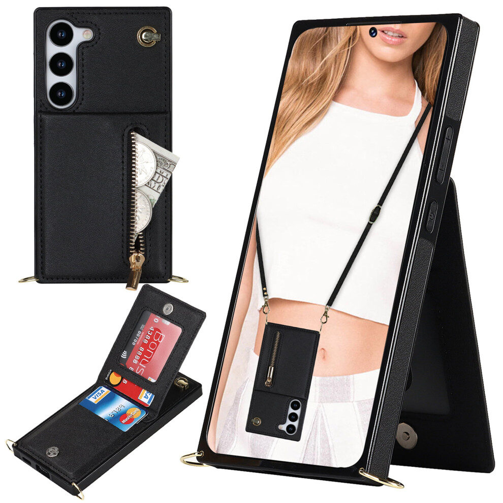 Crossbody Wallet Case For Compatible With Samsung Galaxy S23+ Plus Â Pu Leather Zipper Purse With Kickstand, Zp Black 9028731228143