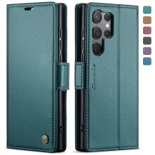 Samsung Galaxy S24 Ultra Brieftaschenhülle – Folio aus PU-Leder mit RFID-Schutz, Magnetverschluss, Grün